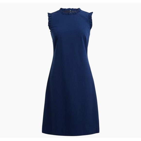 J. Crew Navy Blue Sleeveless Ruffle Neck Shift Dress Women Size 12 - Picture 2 of 11
